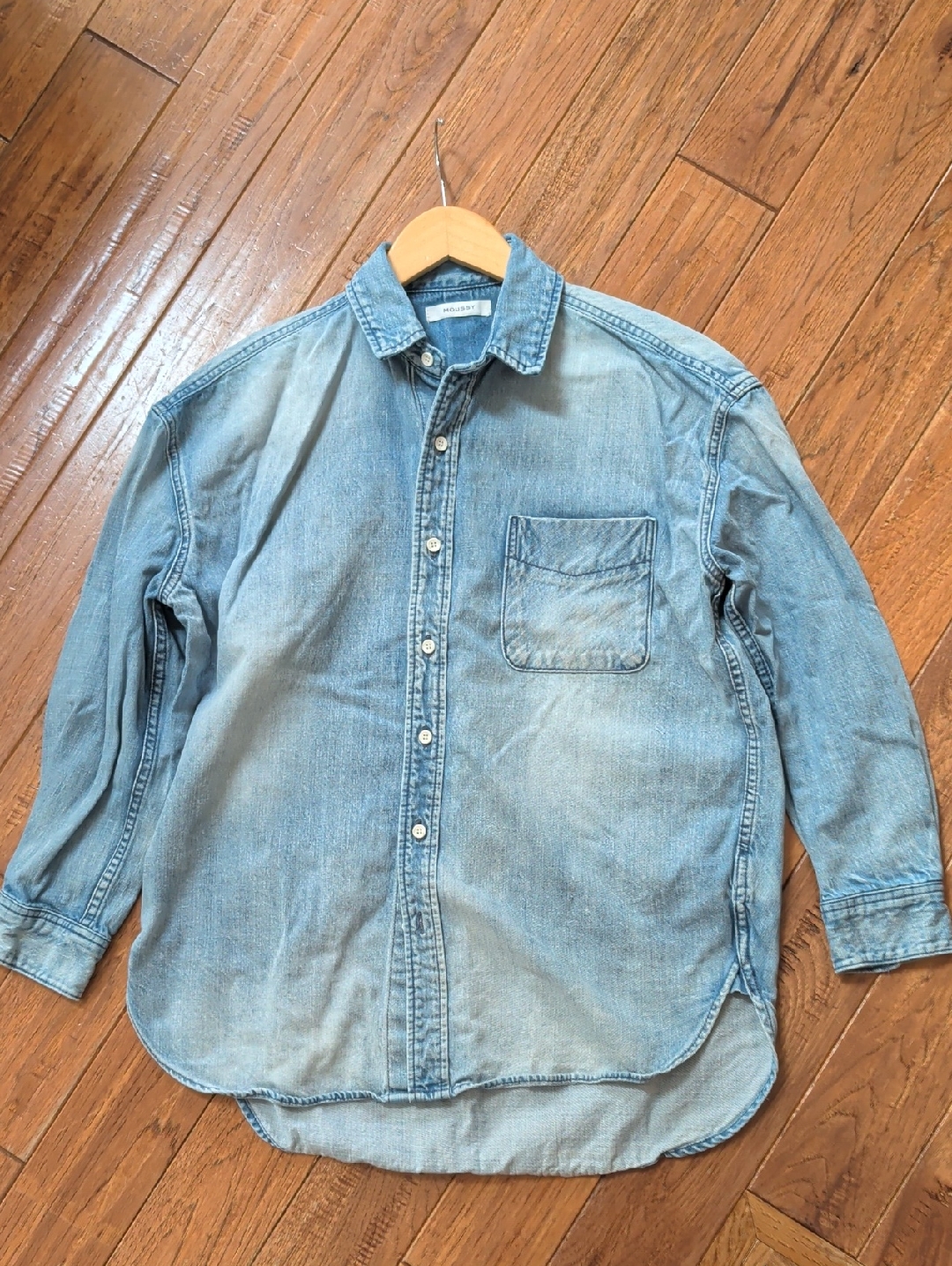 Moussy Light Blue Acid Washed Denim Button-Up Shirt